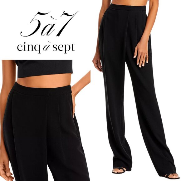 Cinq a Sept, 5a7, Juliet, Pleated Draped Straight Leg Trouser Dress Pants Black - Picture 1 of 7
